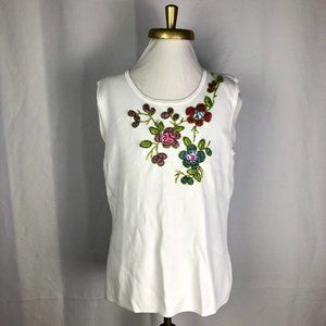 Vintage Embroidered Beaded Knit Tank Large Floral  M. Nicole Evening